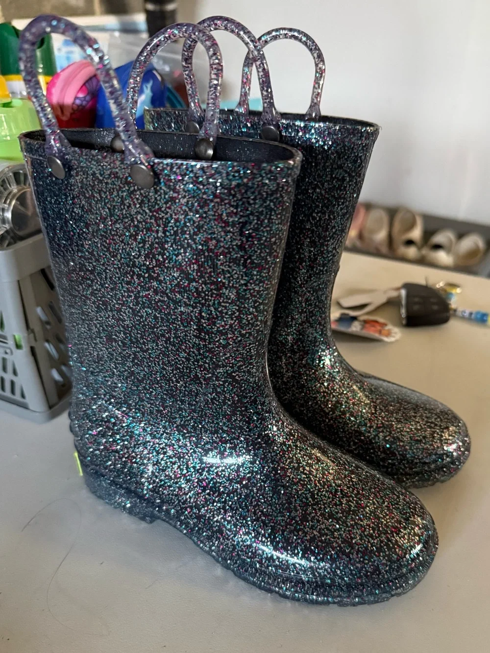 Western Chief Kids Glitter Rain Boots - Black with Multicolor Sparkle